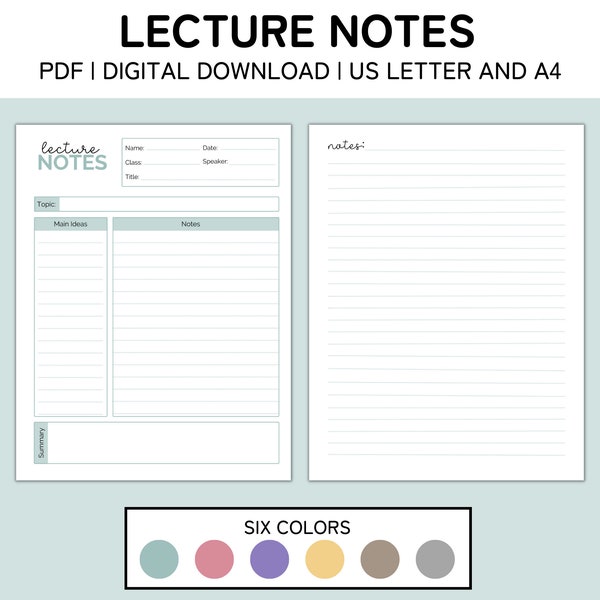 College Note Taking Template - Etsy