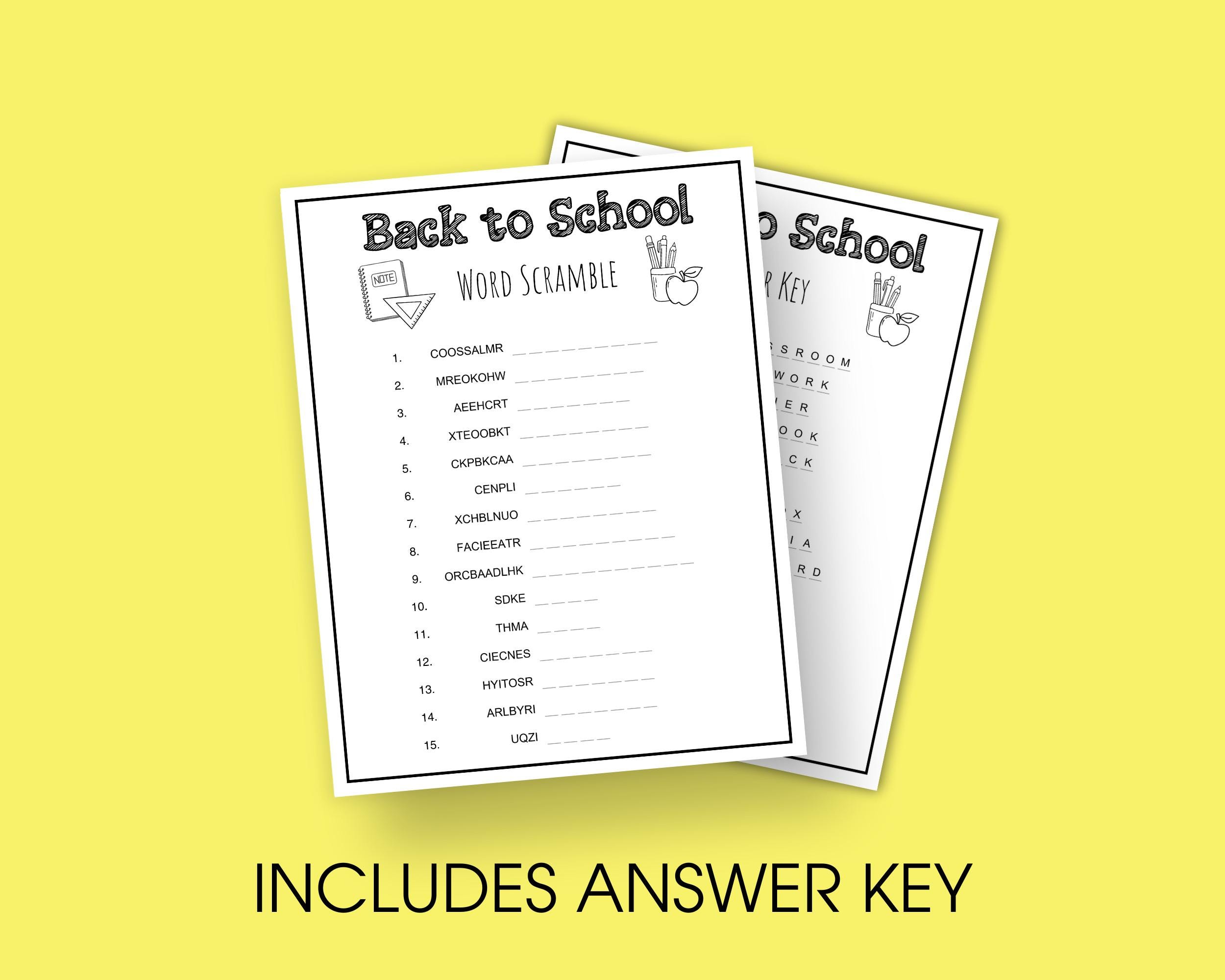 Back to School Word Scramble Game, First Week Classroom Activity Word ...