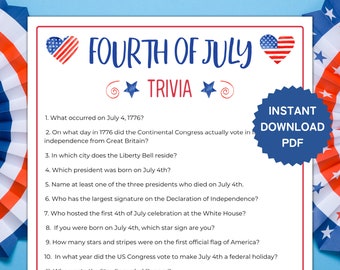 Patriotic Icebreaker: Printable 4th of July Trivia Game, Patriotic Independence Day Game, Printable PDF