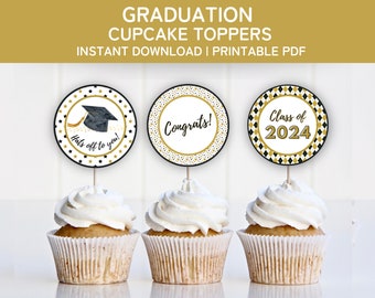 Printable Graduation Cupcake Toppers, 2024 Graduation Party Decorations, Class of 2024 Print and Cut Graduation Cupcake Toppers