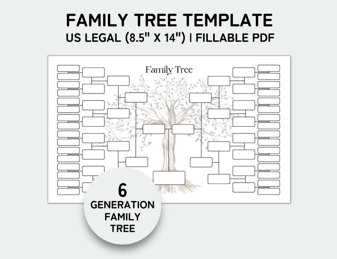 Family Tree Template 6 Generation, Family Tree Chart, Printable for ...