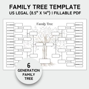 Family Tree Template 6 Generation, Family Tree Chart, Printable for Family Reunion Gifts, Pedigree Chart, Genealogy Chart, Fillable PDF