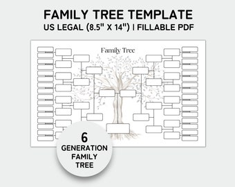 Family Tree Template 6 Generation, Family Tree Chart, Printable for Family Reunion Gifts, Pedigree Chart, Genealogy Chart, Fillable PDF