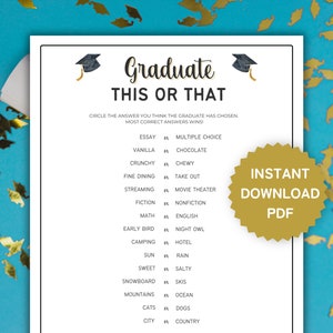 Graduate This or That Game, Graduation Printable Games, Icebreaker Game, Would You Rather, Fun Party Games, Class of 2024, Get to Know You