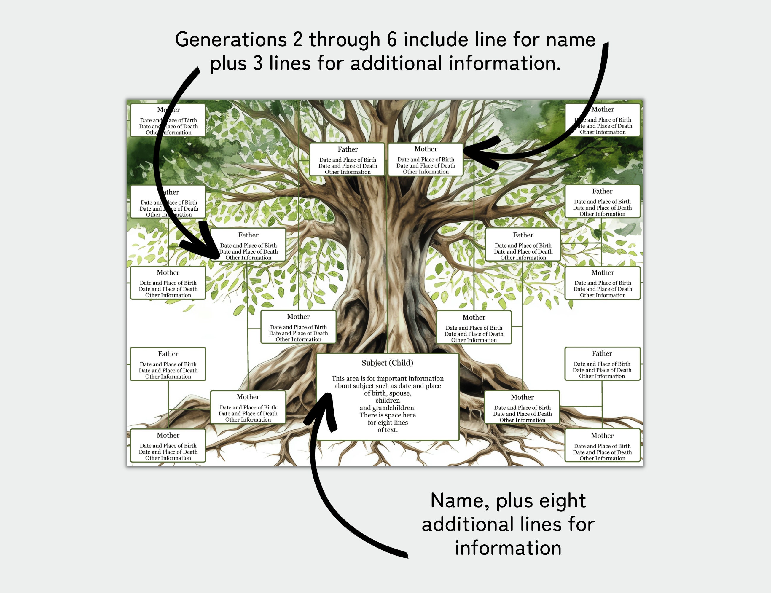  Home Comforts Blank Fillable Ancestry Family Chart , Tree  Genealogy Chart to Fill in, Family Tree Picture #85- Vivid Imagery  Laminated Poster Print - 20 Inch by 36 Inch Laminated Poster