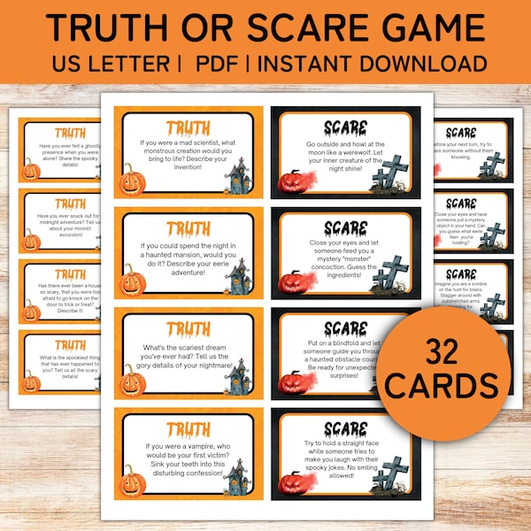Truth or Scare Halloween Game, Halloween Game for Kids, Halloween Party Game, Printable PDF