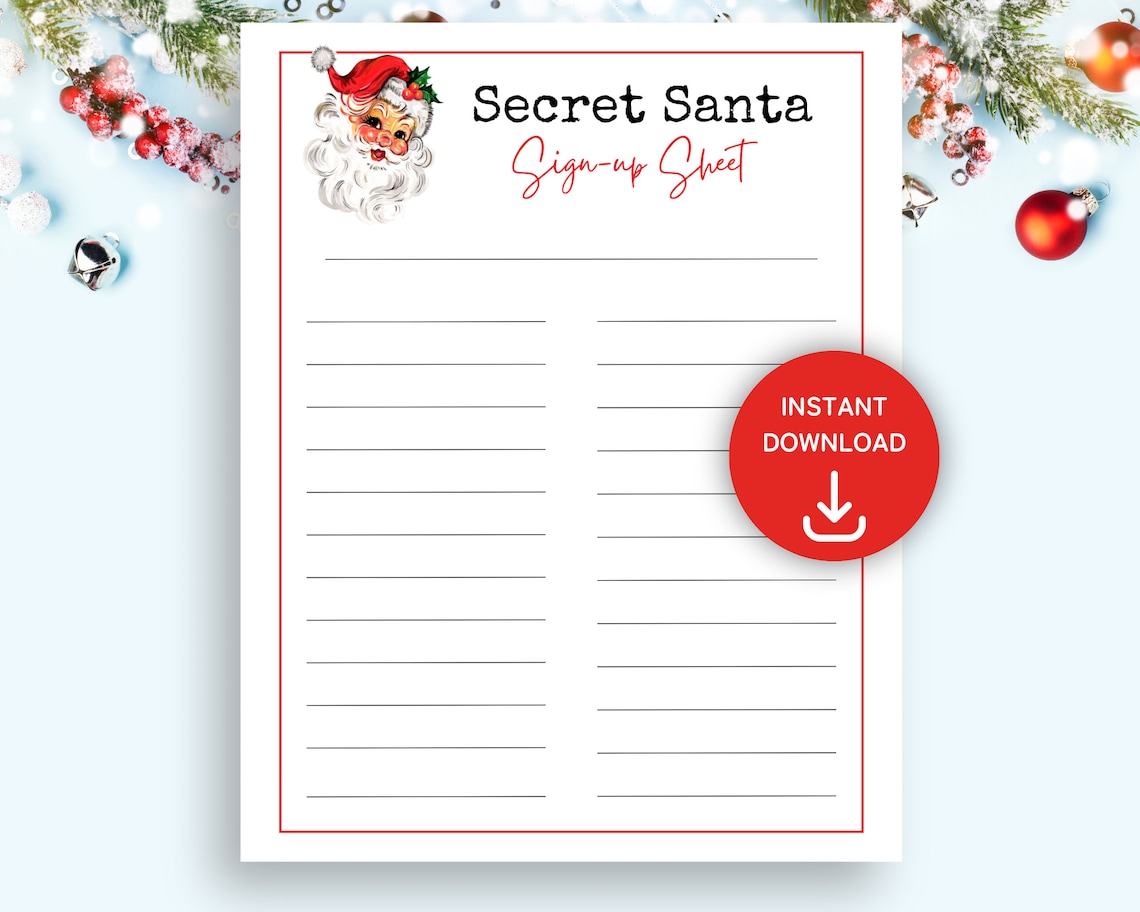 Secret Santa Sign up Sheet Printable Secret Santa Gift Exchange Secret Santa Sign up Sheet Printable Secret Santa Gift Exchange