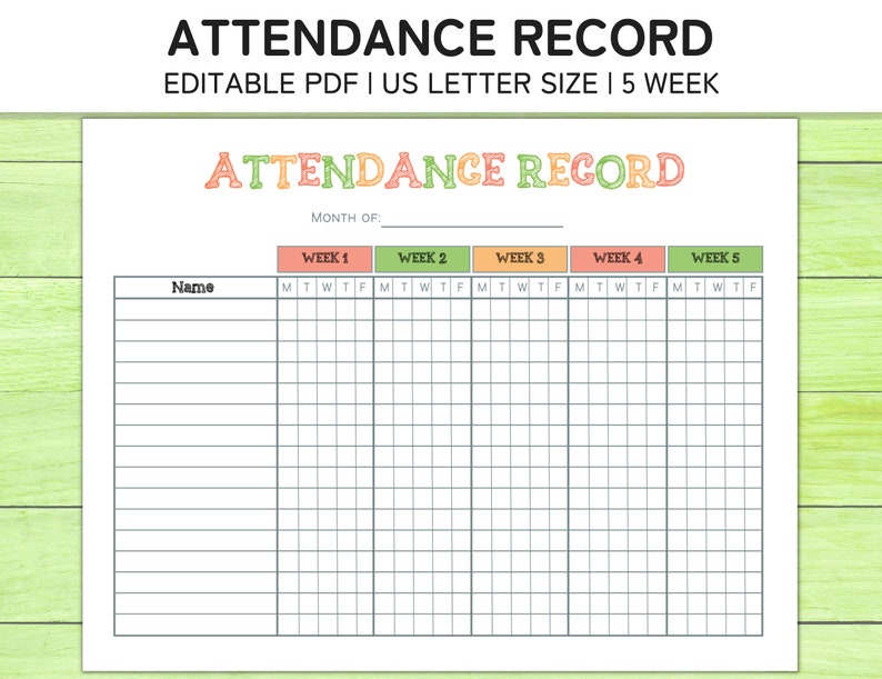 Editable Daycare Attendance Sheet for Preschool Home School - Etsy