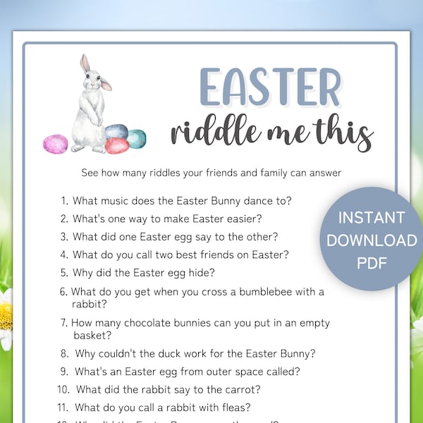 Easter Riddles Game, Printable Easter Party Game for Kids, Riddle Me This, Family Game Night, Happy Easter Activity, Classroom Game, PDF