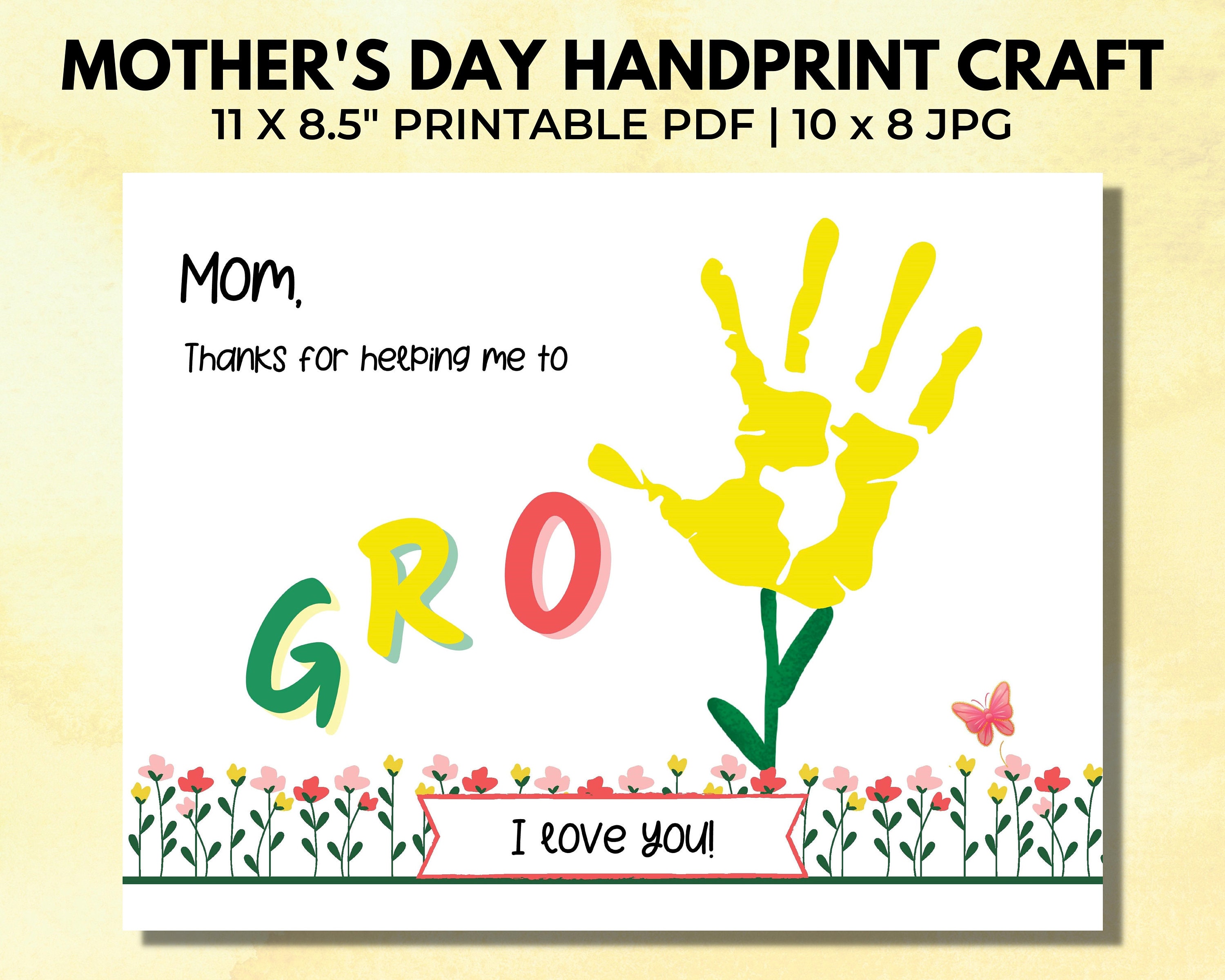 Mother's Day Handprint Craft, Printable Kid's Card, PDF, JPG, Keepsake ...