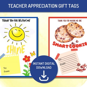 Teacher Appreciation Gift Tag, Printable Year-End Gift Tag, Instant Digital Download, PDF, Teacher Thank You, One Smart Cookie