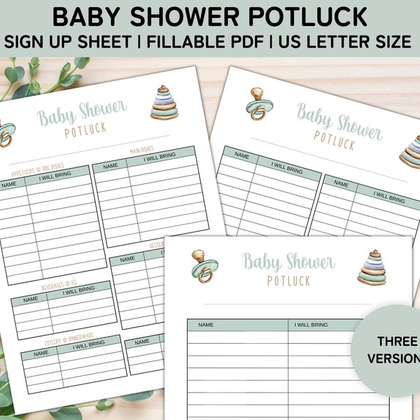 Baby Shower Potluck Sign Up Sheet Printable, Food Sign Up Sheet, Baby Brunch, Fillable PDF, Office Potluck Template