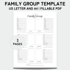 Family Tree Template, Family Tree Chart, Printable for Family Reunion Gifts, Pedigree Chart, Genealogy Chart, Family Group Record, Fillable