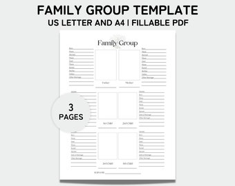 Family Tree Template, Family Tree Chart, Printable for Family Reunion Gifts, Pedigree Chart, Genealogy Chart, Family Group Record, Fillable