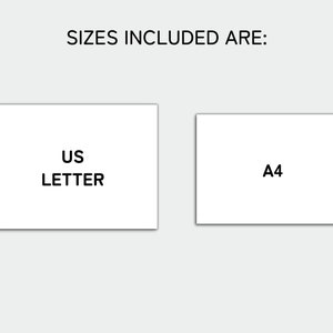 May include: Image showing two paper sizes included in a product: US Letter and A4.