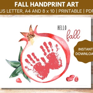 Fall Handprint Art, Hello Fall Handprint Craft, Pomegranate Art, Toddler and Preschool Handprint Activities, Instant Download, Printable PDF