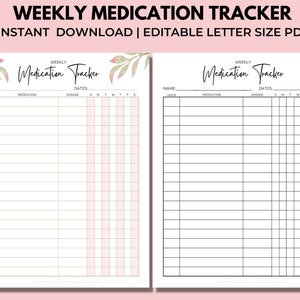 Printable Weekly Medication Tracker, Medication Scheduler, Medication Log, Supplement Tracker, Instant Download, Letter, PDF Editable