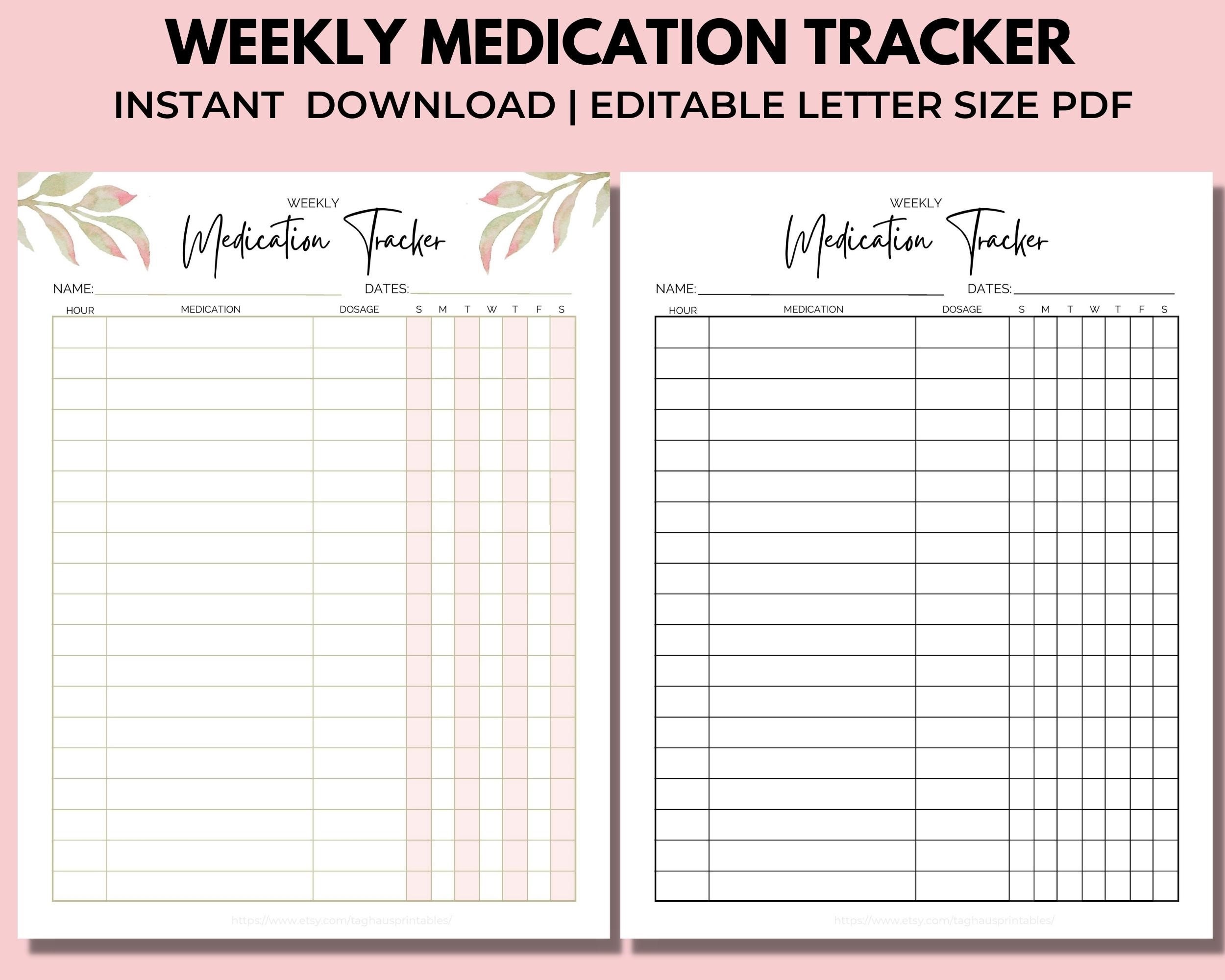 Printable Weekly Medication Tracker, Medication Scheduler, Medication Log,  Supplement Tracker, Instant Download, Letter, PDF Editable - Etsy