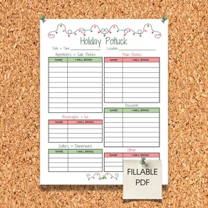Christmas Potluck Sign Up Sheet Printable, Food Sign Up Sheet, Christmas Potluck Party, Fillable PDF, Office Potluck Template