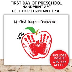 First Day of Preschool Handprint Art, First Day of School, Handprint Craft, Preschool Craft, Back to School, Handprint Craft, PDF