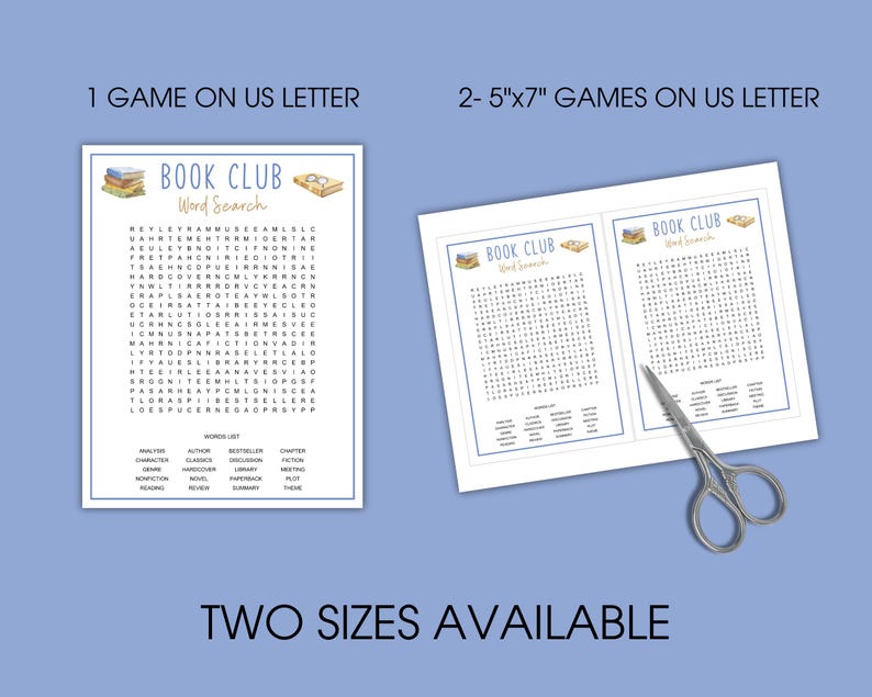 Book Club Word Search Game, Game for Book Club Party, Reading Group ...