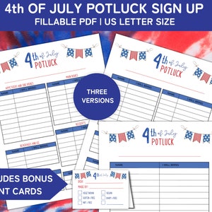Fourth of July Printable Potluck Sign Up Sheet, Food Sign Up Sheet, Independence Day, 4th of July, Fillable PDF, Office Potluck Template