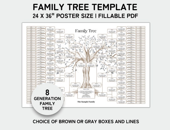 Family Tree Template 8 Generation, Family Tree Chart, 24 X 36