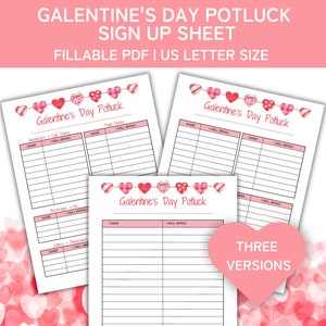 Galentine&#39;s Day Potluck Sign Up Sheet Printable, Food Sign Up Sheet, Galentine&#39;s Day Party, Fillable PDF, Office Potluck Template
