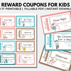 Kinder Belohnungscoupons, Belohnung für Hausarbeit, benutzerdefiniertes Couponbuch, Belohnungssystem, druckbare PDF, bearbeitbare Belohnungstickets, Katzencoupons