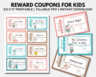 Kids Reward Coupons, Reward for Chore Chart, Custom Coupon Book, Reward System, Printable PDF, Editable Reward Tickets, Cat Coupons