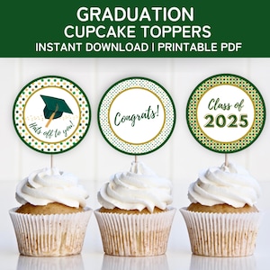 Printable Graduation Cupcake Toppers, 2025 Graduation Party Decorations, Class of 2025 Print and Cut Graduation Cupcake Toppers