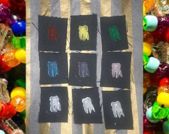1x2 inch 2 Colorful Tooth Sew on patches
