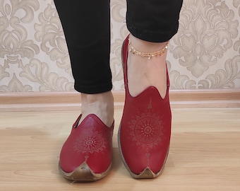 Red Handmade Yemeni Shoes, Leather Slips On, Yemeni Shoes Women, Earthing Shoes, Turkish Yemeni Shoes, Barefoot Shoes
