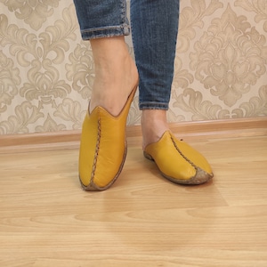 Yellow Unisex Handmade Yemeni Slippers, Turkish Yemeni Shoes, Leather Slips On, Earthing Shoes, Babouche Shoes, Yemeni Slippers Women