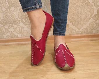 Red Unisex Handmade Yemeni Shoes, Earthing Shoes, Yemeni Shoes Women, Handmade Shoes, Red Leather Shoes