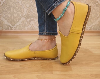 Yellow Unisex Handmade Yemeni Shoes, Yemeni Shoes, Moroccan Shoes, Yemeni Shoes Women, Earthing Shoes, Barefoot Shoes, Summer Shoes