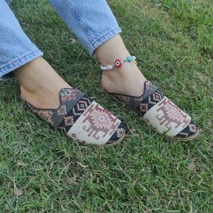 Rug Pattern Unisex Handmade Yemeni Slippers, Slippers Women, Rubber Sole, Star Anklet, Handmade Slippers