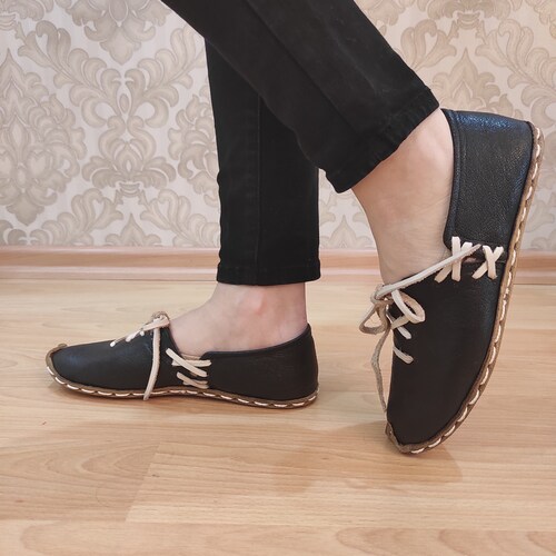 Black Unisex Lace Up Yemeni Shoes,Yemeni Shoes Women, Handmade Shoes, Organic Leather Shoes,Leather shops Shoes Women, Earthing Shoes,Summer Shoes