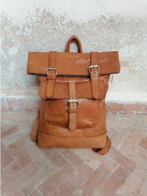 Handmade Leather Backpack With Vintage Style and Fits Laptop 