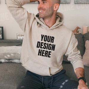Mens Gildan 18500 Sand Hoodie Mockup, Mens Sand hoodie mockup, Male Model gildan 18500 mockup, Gildan 18500 mockup, hoodie Mockup