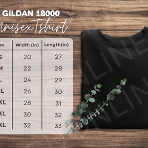 Gildan 18000 Size Chart, Gildan 18000 sweatshirt Size Chart, Gildan Size Guide, Mockup Size Chart, Print on Demand, Sweatshirt Mockups