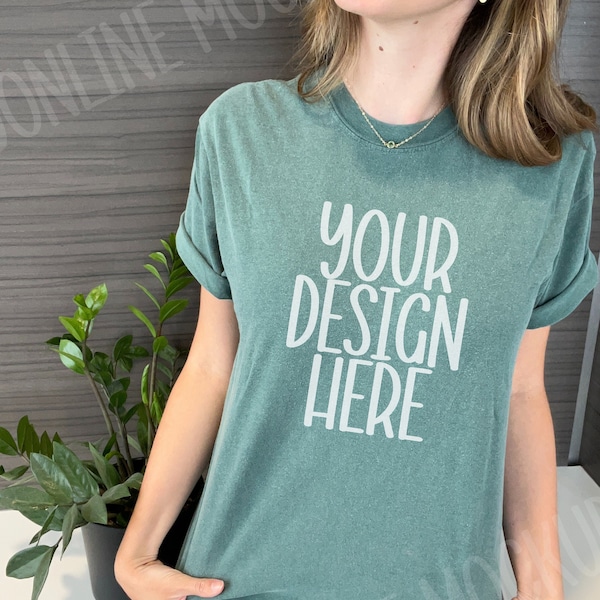 Blue Spruce Comfort Colors Mockup, Comfort Colors Blue C1717, Comfort Colors 1717, Blue Spruce Tshirt Mockup, Model Comfort Colors Mockup