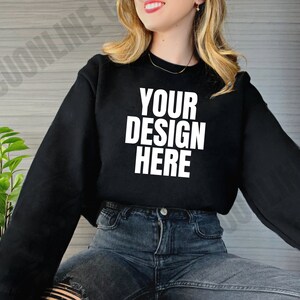 Gildan 18000 Black Sweatshirt Mockup, Black Sweater mockup, Model gildan 18000 mockup, Gildan 18000 mockup, Sweatshirts Mocks, Black Shirt
