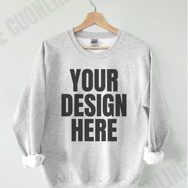 Ash Gildan 18000 Mockup, Gildan 18000 Ash, Ash Grey Sweatshirt Mockup, Grey Crewneck mockup, Sport Grey sweater, simple mock, Hanger Mockup