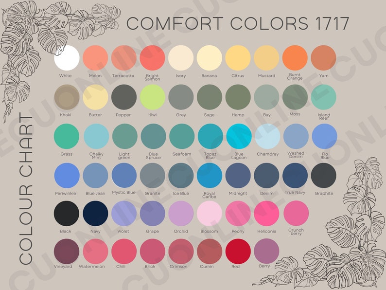 Comfort Colors 1717 Color Chart, Tshirt Color Guide, Comfort Colors ...