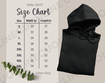 Gildan 18500 Size Chart, Gildan 18500 Size Guide, Sizing Guide, Hoodie Size Chart, Gildan 18500 Mockup, Gildan 18500 color chart, Hoodie