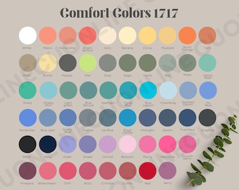 Charte des couleurs confort 1717, Guide des couleurs de tshirt, Charte des couleurs de confort, Maquette de couleurs de confort, Guide des tailles de couleurs de confort, Couleur