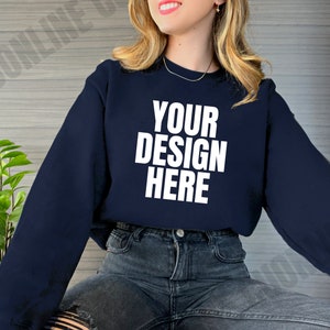Gildan 18000 Navy Sweatshirt Mockup, Navy Sweater mockup, Model gildan 18000 mockup, Gildan 18000 mockup, Sweatshirts Mocks, Navy Shirt