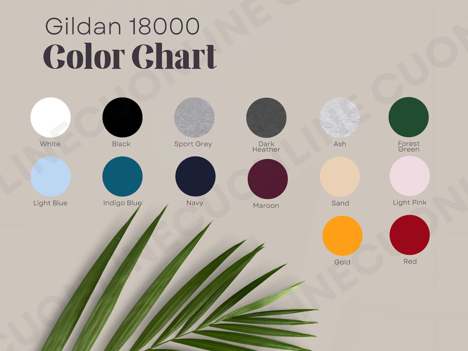 Gildan 18000 Color Chart, Color Chart Gildan 18000, Gildan Sweatshirt