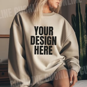 Sand Gildan Sweatshirt Mockup, Boho GIldan 18000 Sweatshirt Crewneck Mockup, Retro Crewneck Mockup, Sand Sweatshirt Mockup, Oversized Sand